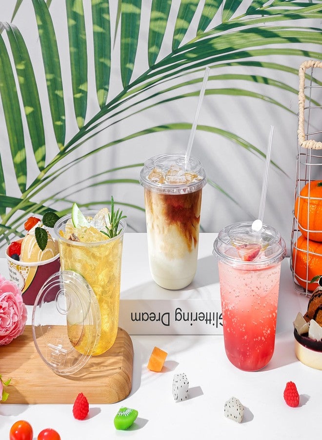 KesaPlan 50 Pack 16oz Clear Plastic Cups with Sip Lids & Straws，Disposable Elevated Dual-hole Lid Round Bottom To Go Cup for Iced Coffee Cold Beverage Juice Smoothie Lemonade Party Catering Supplies - Image 4